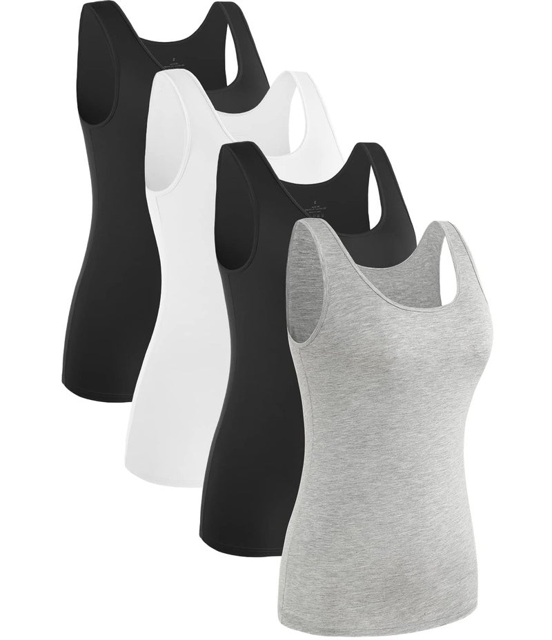 Rosyline 4 Piece Women Tank Tops Basic Sleeveless Undershirt Layering Tanks Black/White/Black/Grey L - Image 1